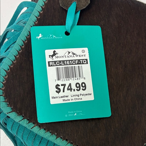 Montana West Brown Faux Calves Hair and Leather Teal Fringe Crossbody Bag - Picture 5 of 11
